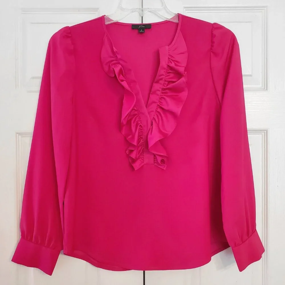 J. Crew Satin Long Sleeve Ruffle Front Crepe Top